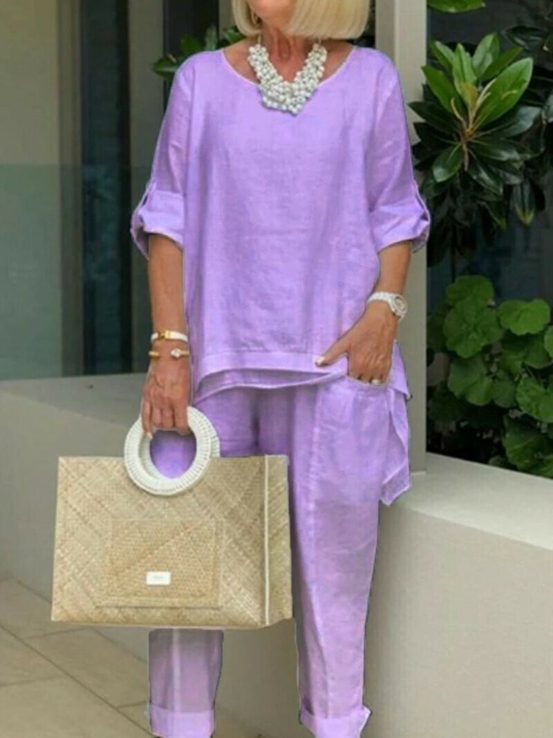 Women's casual plus size cotton blend set