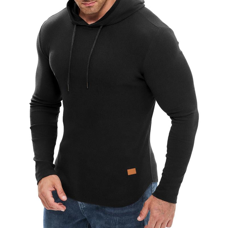 Solid-color Drawstring Hooded Long-sleeve Sweatshirt