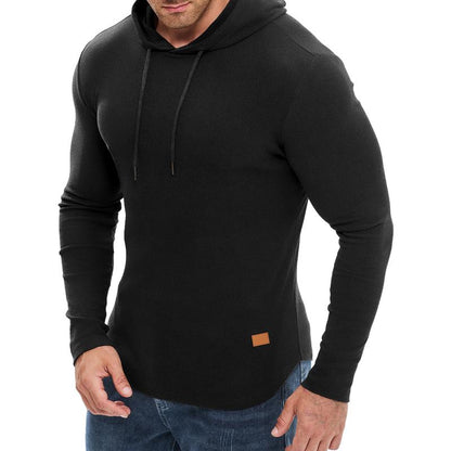 Solid-color Drawstring Hooded Long-sleeve Sweatshirt
