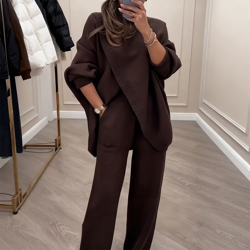 🎁Winter Hot Sale 59% OFF💝Women's 2-piece set – Asymmetrical sweater + Wide-Leg pants