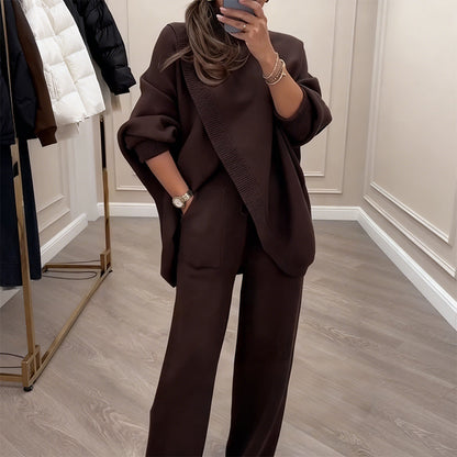 🎁Winter Hot Sale 59% OFF💝Women's 2-piece set – Asymmetrical sweater + Wide-Leg pants