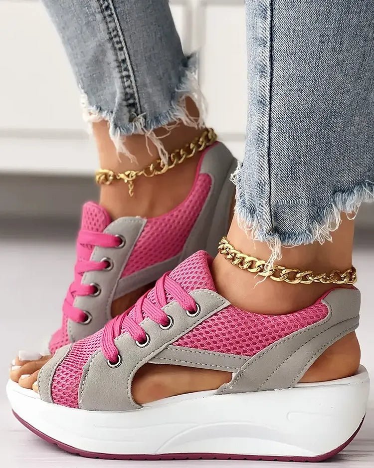☄️NEW HOT SALE🎉Contrast Paneled Cutout Lace-Up Muffin Sandals
