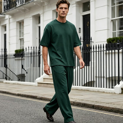 🥳SUMMER HOT SALE🥳💞50K+ SOLD!💥50% OFF! 🔥Men's T-Shirt & Wide-Leg Pants 2-Piece Set