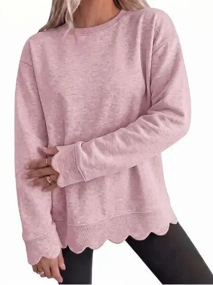 💖2026 Autumn’s Sale 70% OFF✨🍂Women's Crew Neck Wavy Scallop Oversized Sweatshirt
