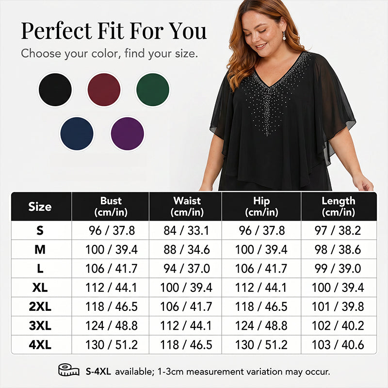 🌸2026 Summer Specials💐Rhinestone V-Neck Cape Dress with Chiffon Overlay