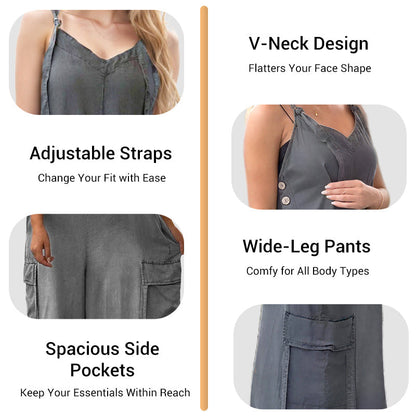 💕What should I wear tomorrow?💃Women's Loose Wide-Leg Jumpsuit with Pockets✨ Comfort Meets Effortless Style