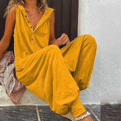 🌸 50% OFF NOW! 🌿 Women's Relaxed Hooded Sleeveless Jumpsuit – Soft fabric, side pockets & flowy fit – Perfect for casual & summer days ☀️