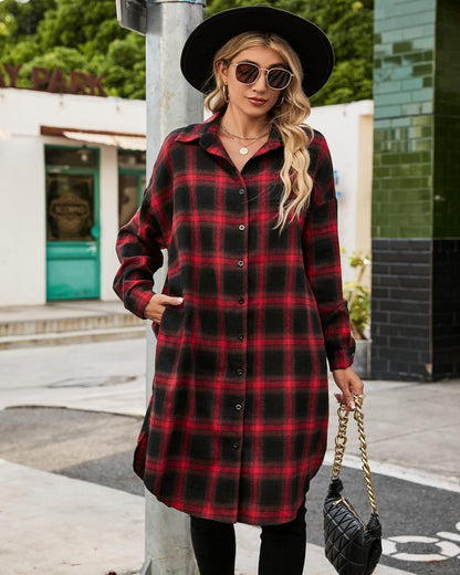 🔥2026 NEW SALES - 50% OFF🔥Women's Button Down Flannel Shirts Plaid Shacket Collared Long Jacket Coats