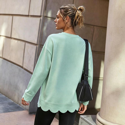 💖2026 Autumn’s Sale 70% OFF✨🍂Women's Crew Neck Wavy Scallop Oversized Sweatshirt