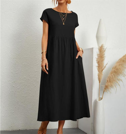 🌸 60% OFF NOW! 🌸Summer Fashion Solid Color Cotton Linen Pocket Dress
