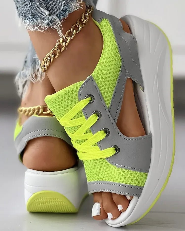 ☄️NEW HOT SALE🎉Contrast Paneled Cutout Lace-Up Muffin Sandals