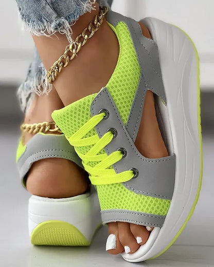 ☄️NEW HOT SALE🎉Contrast Paneled Cutout Lace-Up Muffin Sandals