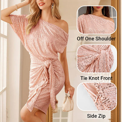 ✨ 50% OFF NOW! 💜 Women's One Shoulder Sequin Dress - Sparkling Glamour with Bodycon Fit for Party & Club Nights 🌟🪩