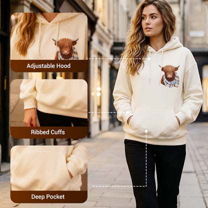 🐮🎁Cute Highland Cow Cozy Fleece-Lined Hooded Sweatshirt