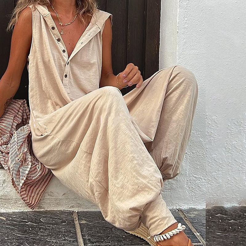 🌸 50% OFF NOW! 🌿 Women's Relaxed Hooded Sleeveless Jumpsuit – Soft fabric, side pockets & flowy fit – Perfect for casual & summer days ☀️