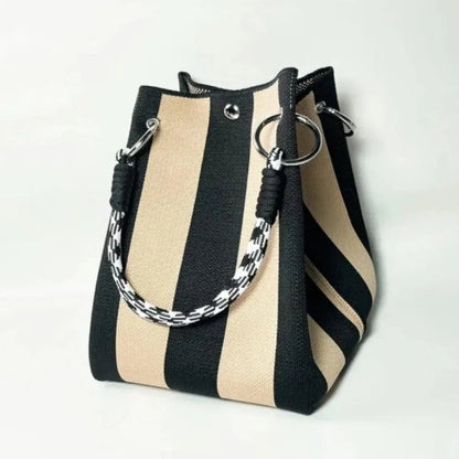 👜 Boho Striped Knit Bucket Handbag for Women – Handmade Summer Beach Shoulder Bag