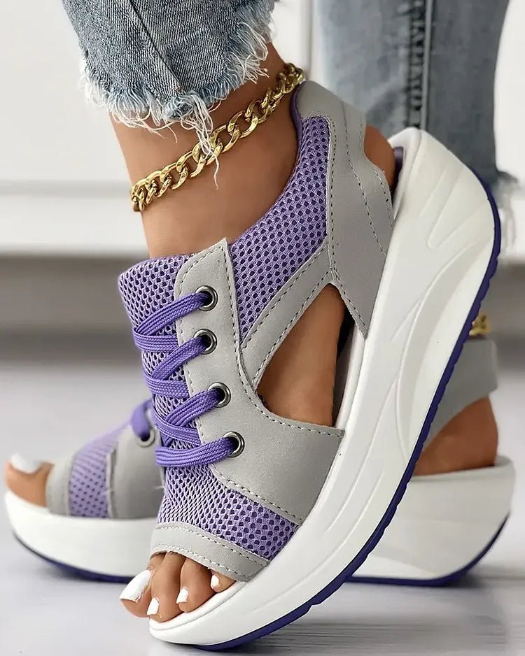 ☄️NEW HOT SALE🎉Contrast Paneled Cutout Lace-Up Muffin Sandals
