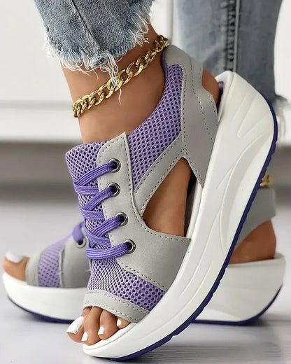 ☄️NEW HOT SALE🎉Contrast Paneled Cutout Lace-Up Muffin Sandals