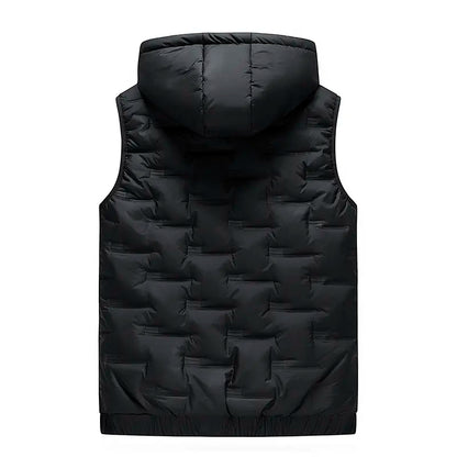 Men’s Slim-Fit Hooded Waistcoat - Sleeveless Front-Zip Gilet, Cozy