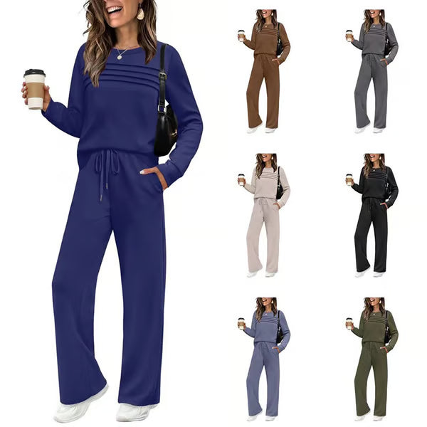 ⏳⏰Women's Crew Neck Top & Drawstring Pants Set👚👖