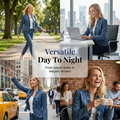 Women's Ruffle Trim Open-Front Denim Jacket