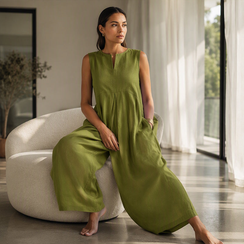 🌸Women's Sleeveless V-Neck Wide-Leg Jumpsuit with Pockets