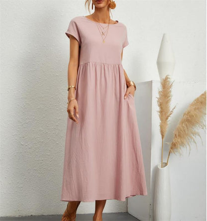 🌸 60% OFF NOW! 🌸Summer Fashion Solid Color Cotton Linen Pocket Dress