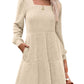 🍂2025 Autumn New Style⏰Women's Square Neck Lantern Sleeve Ribbed Dress