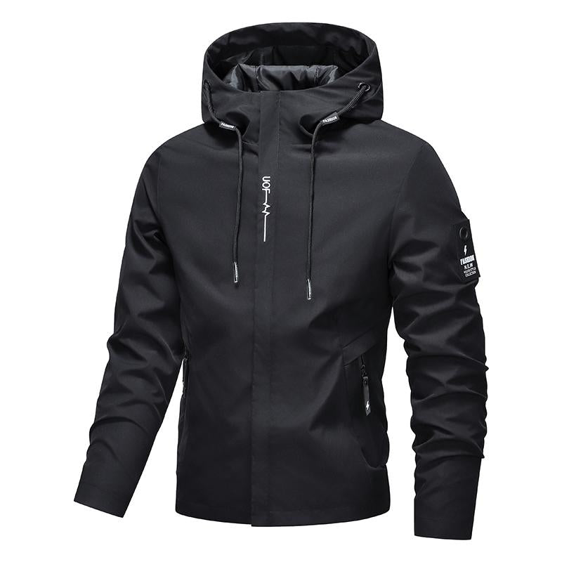 🎁💥Men's Solid Color Waterproof Windproof Drawstring Zip-up Hoodie Jacket