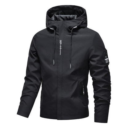 🎁💥Men's Solid Color Waterproof Windproof Drawstring Zip-up Hoodie Jacket