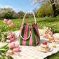 👜 Boho Striped Knit Bucket Handbag for Women – Handmade Summer Beach Shoulder Bag