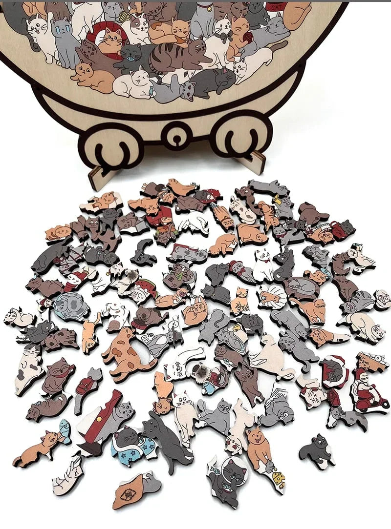 🎁Christmas Sale 64% OFF🎅135-Piece Morandi-Colored Cat Shaped Wooden Jigsaw Puzzle