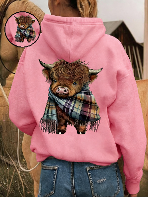 🐮🎁Cute Highland Cow Cozy Fleece-Lined Hooded Sweatshirt