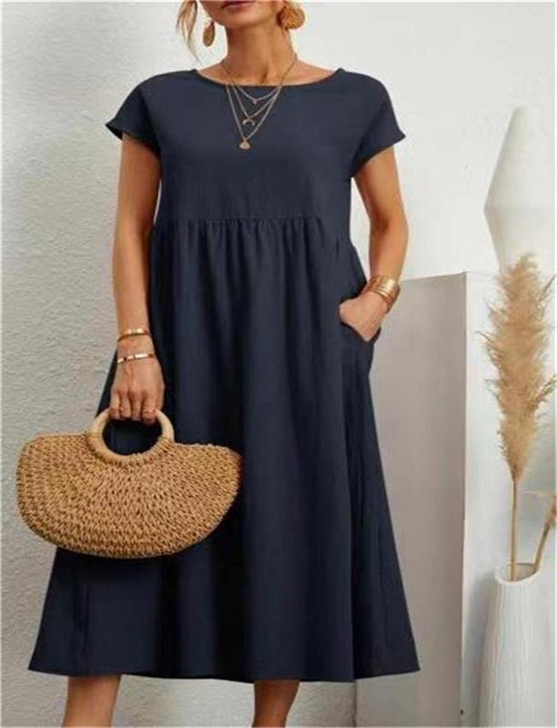 🌸 60% OFF NOW! 🌸Summer Fashion Solid Color Cotton Linen Pocket Dress