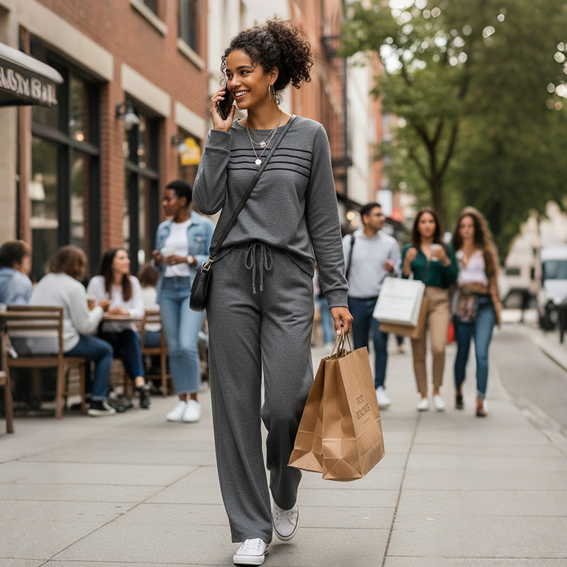 ⏳⏰Women's Crew Neck Top & Drawstring Pants Set👚👖