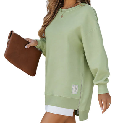 🔥 Long Sleeve Pullover Zipper Slit Casual Sweatshirt Dress