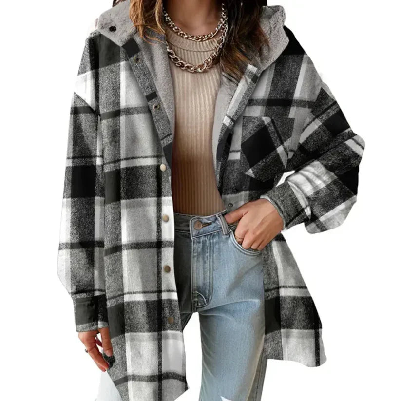 ⏳Limited-time 50% off⏰Women’s Classic Cozy Plaid Hooded Jacket🧥