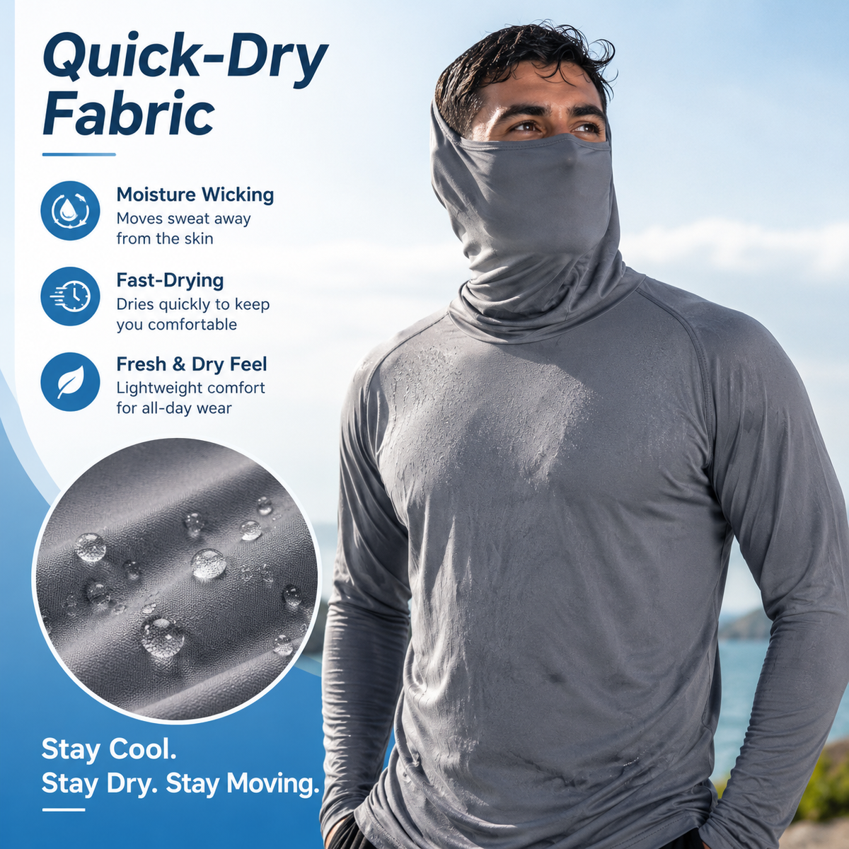 Men's Lightweight Quick-Dry UV Protection Hoodie – Built-in Face Cover, 4-Way Stretch & Sweat-Wicking