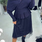 Pleated Mesh Skirt Knit Dress