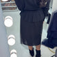 Pleated Mesh Skirt Knit Dress
