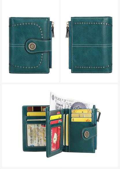 🔒RFID✨Anti-Theft Short Zipper Wallet | Stylish Ladies' Multi-Card Slot Buckle Purse 💳