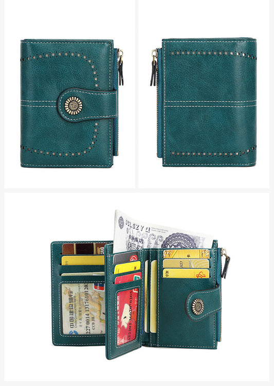 🔒RFID✨Anti-Theft Short Zipper Wallet | Stylish Ladies' Multi-Card Slot Buckle Purse 💳