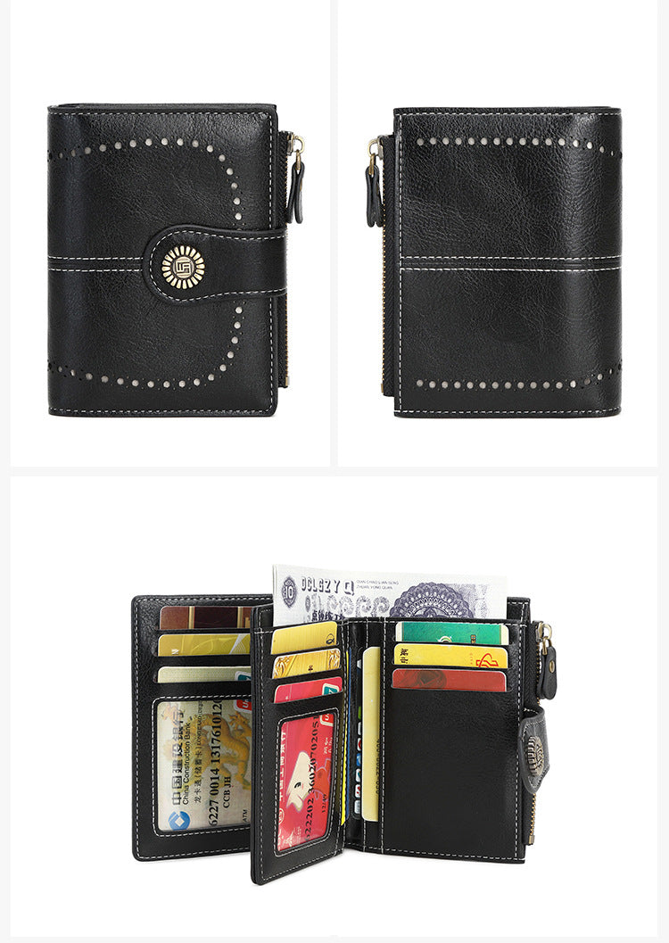 🔒RFID✨Anti-Theft Short Zipper Wallet | Stylish Ladies' Multi-Card Slot Buckle Purse 💳