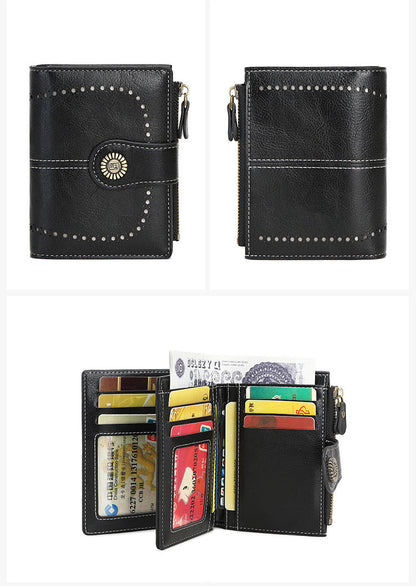 🔒RFID✨Anti-Theft Short Zipper Wallet | Stylish Ladies' Multi-Card Slot Buckle Purse 💳
