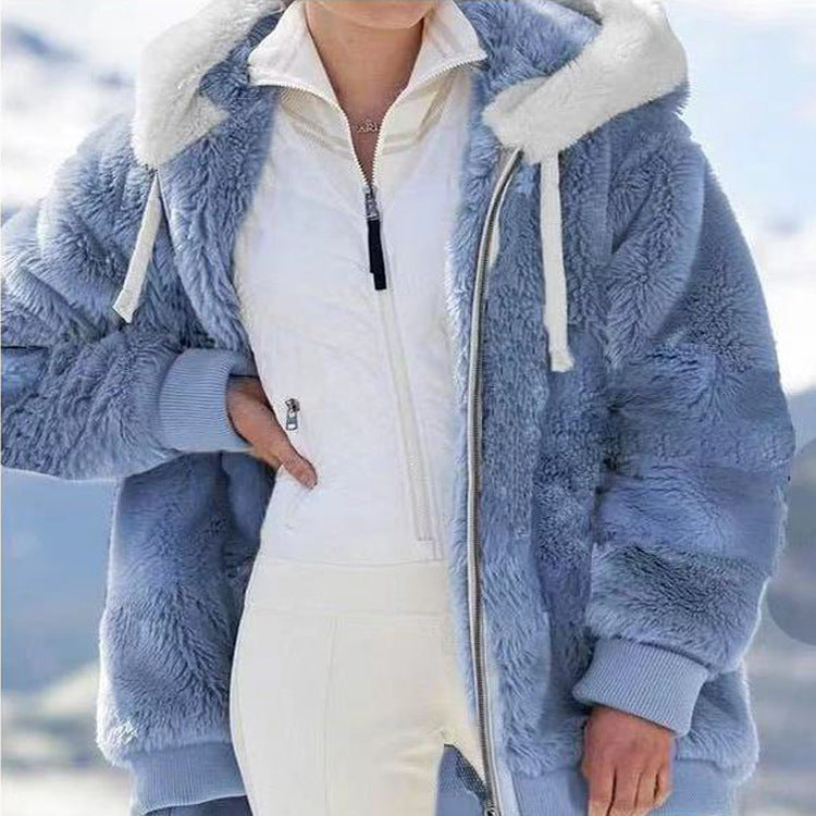 Hooded Fleece Jacket with Shearling Lining