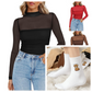 💃Last Day Sales -50% OFF🎉Women's Sparkle Mesh Sheer Long Sleeve Ruched Top