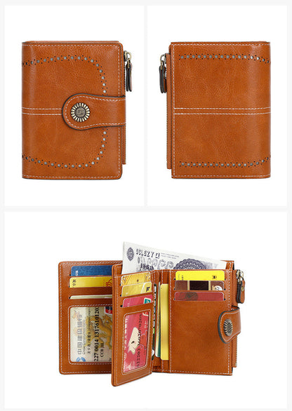 🔒RFID✨Anti-Theft Short Zipper Wallet | Stylish Ladies' Multi-Card Slot Buckle Purse 💳