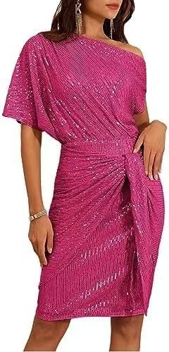 ✨ 50% OFF NOW! 💜 Women's One Shoulder Sequin Dress - Sparkling Glamour with Bodycon Fit for Party & Club Nights 🌟🪩