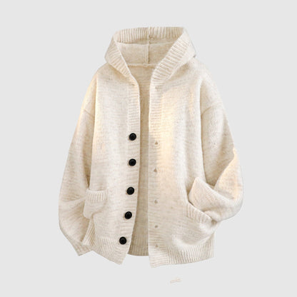 Unisex Hooded Knit Cardigan Casual Loose Button Sweater Jacket