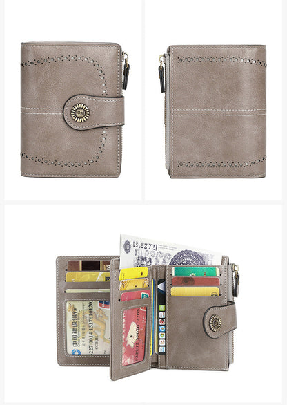 🔒RFID✨Anti-Theft Short Zipper Wallet | Stylish Ladies' Multi-Card Slot Buckle Purse 💳
